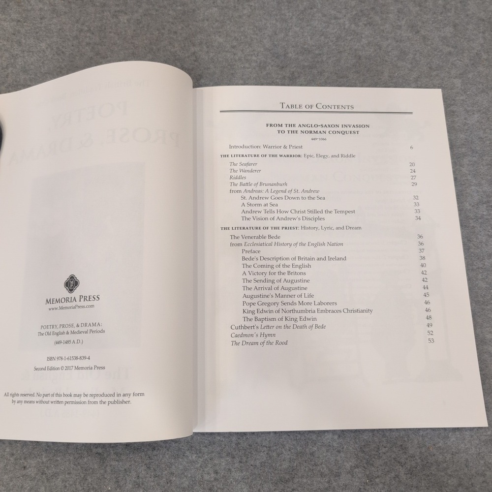 Memoria Press Poetry Prose & Drama The Old English & Medieval Periods Book 1 - Picture 3 of 4